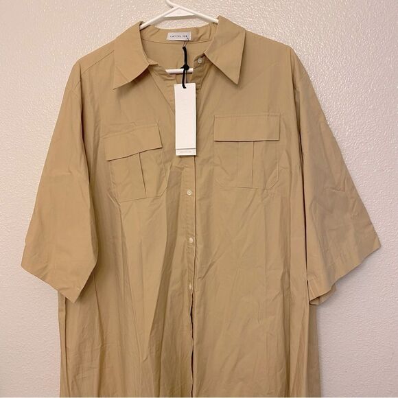 Lattelier Tailored shirt dress oversize tan button utility
lagenlook cotton L - Picture 13 of 13